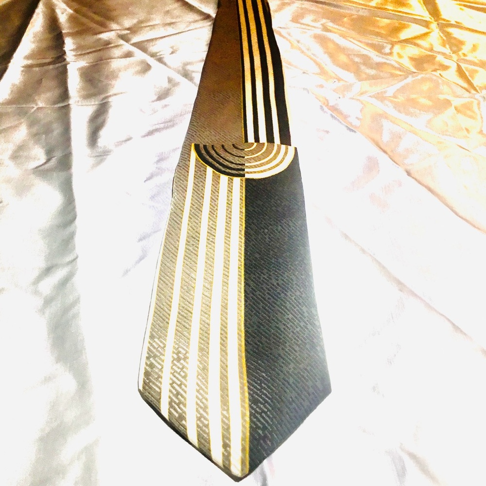 ❤️ Bella Gio Gold White Black Striped luxury Tie